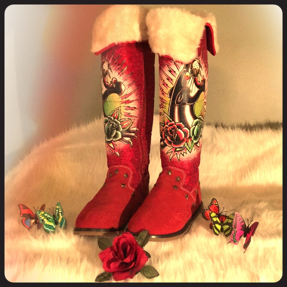 Women’s Decorated Knee High Boots By Don Ed Hardy
